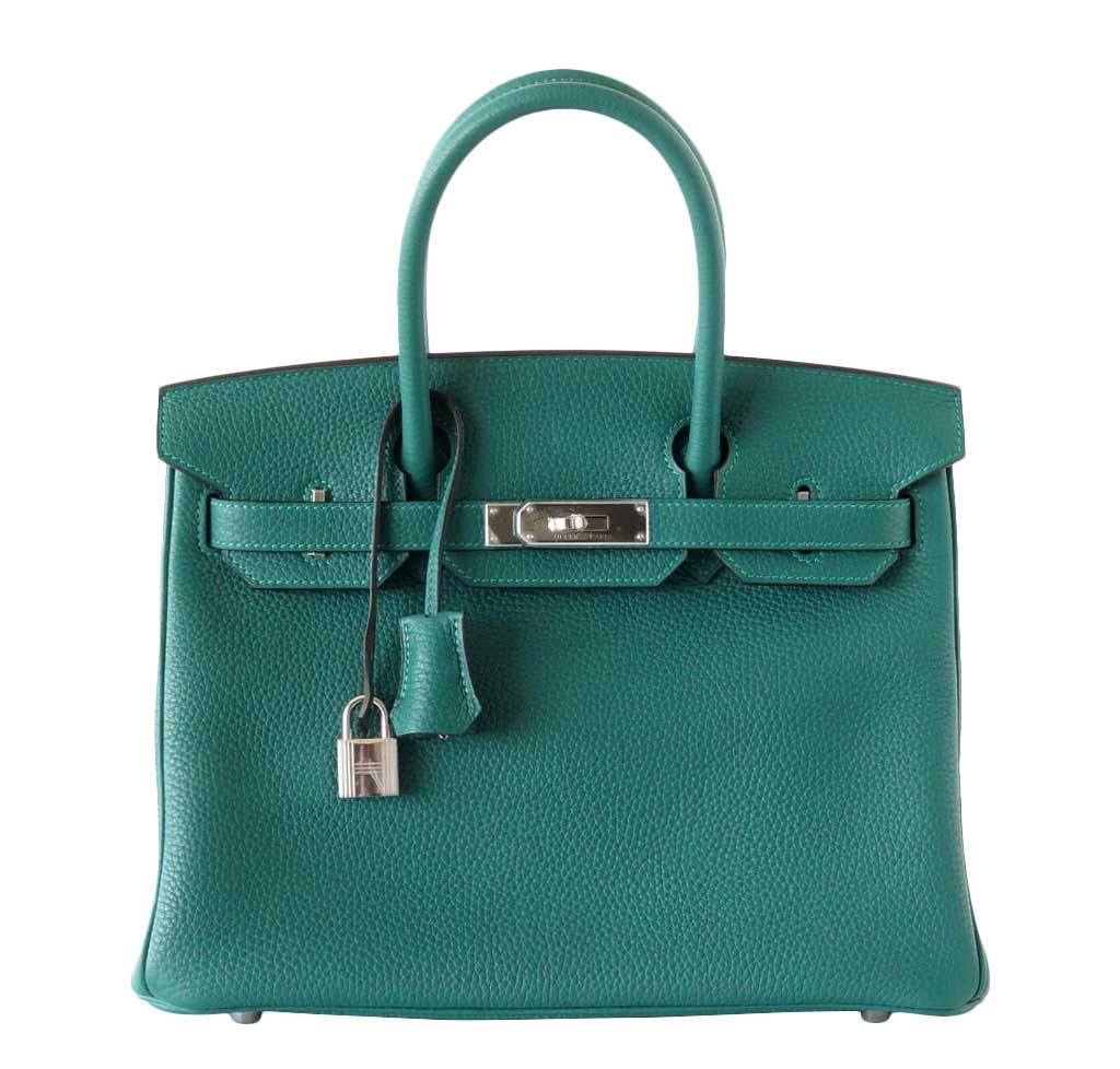 HermÃƒÆ’Ã‚Â¨s Birkin 30 Malachite Clemence Leather Bag