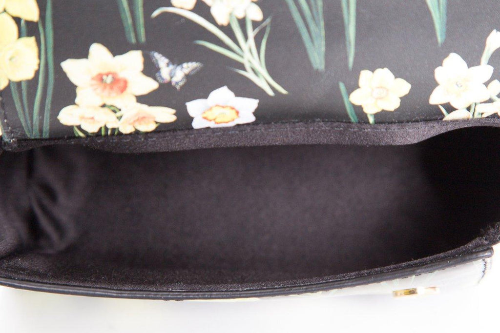 Dolce & Gabbana Black & Yellow Patent Leather Floral Motif Crossbody Bag