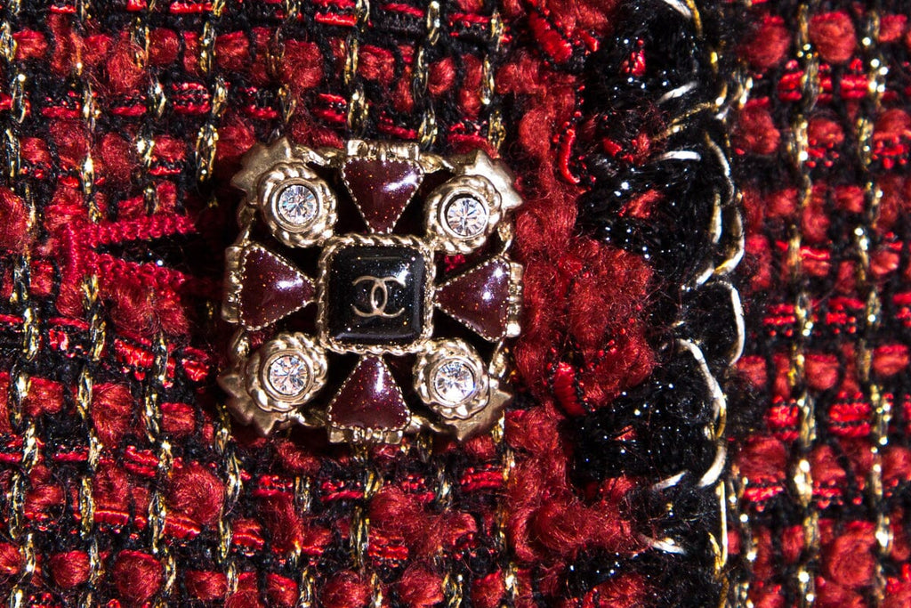 Chanel Red/Black Metallic Fantasy Tweed Blazer SZ 48
