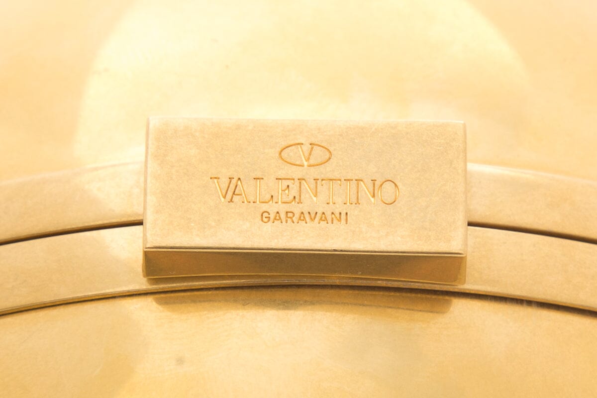 Valentino Gold Crystal Embelished V-Logo Cluctch