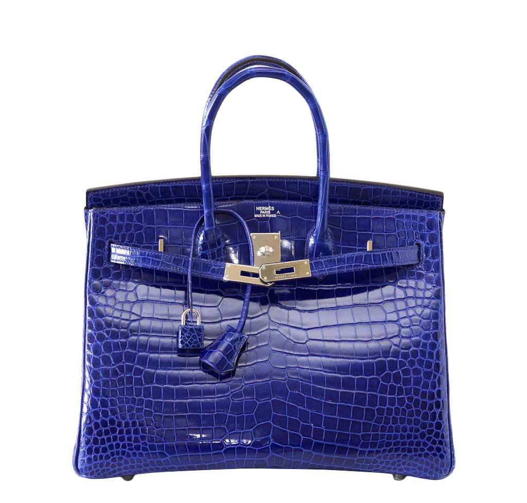 HermÃƒÆ’Ã‚Â¨s Porosus Crocodile Birkin 35 Bleu Electrique Bag