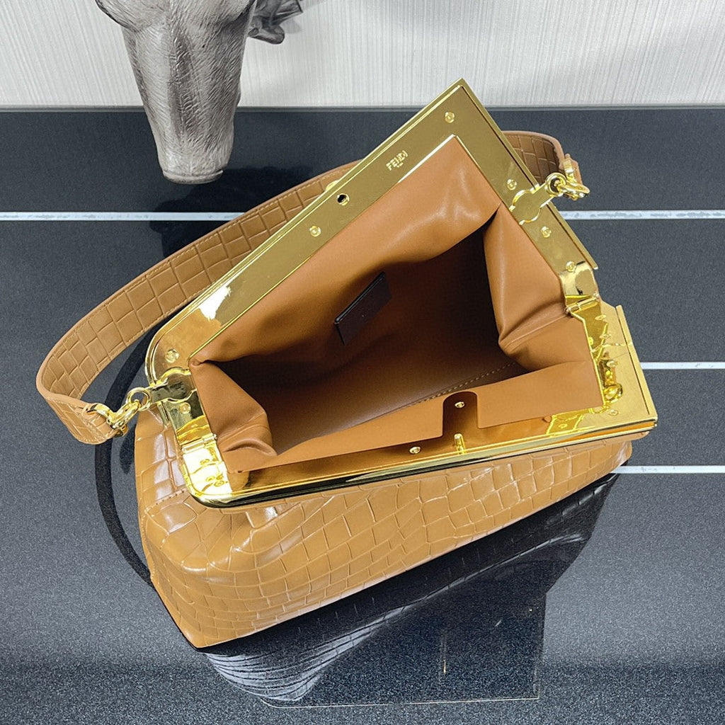 FI First MeGLAMIum Brown CrocoGLAMIle Bag For Woman 32.5cm/13in