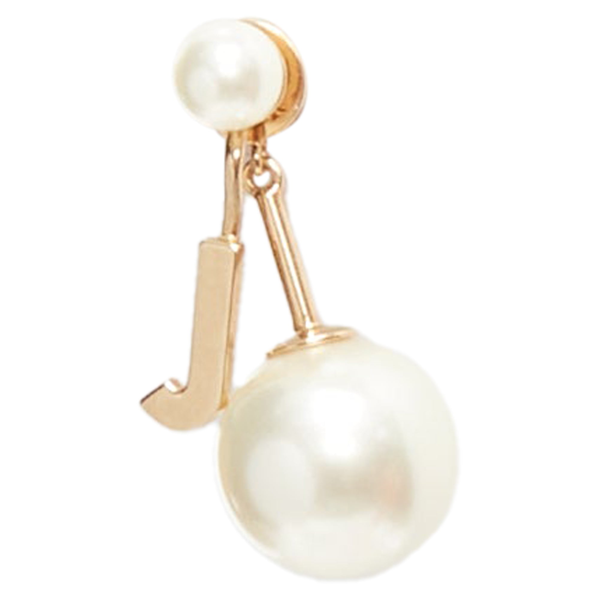 Christian Dior Tribale Gold J Letter Faux Pearl Dangling Pin Earring