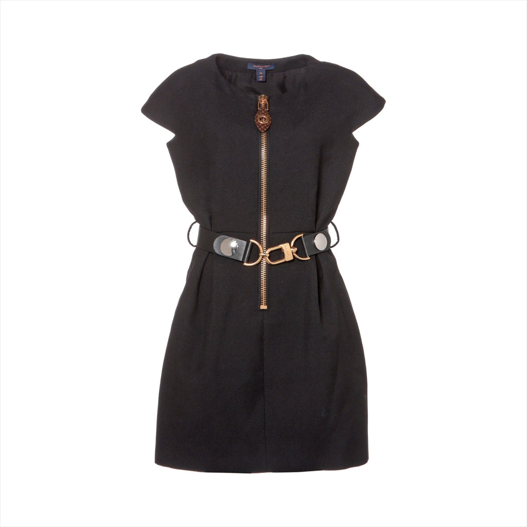 Louis Vuitton 23AW Wool  Silk One Earrings 34  Black XXL Detail Caped Dress Monogram RW232W