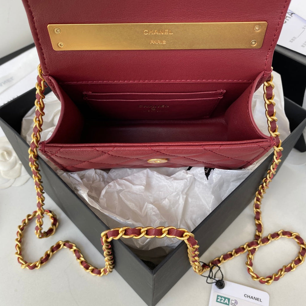 CHL Clutch With Chain Gold Hardware Red For Women, Women’s Handbags, Shoulder Bags 5.7in/14.5cm
