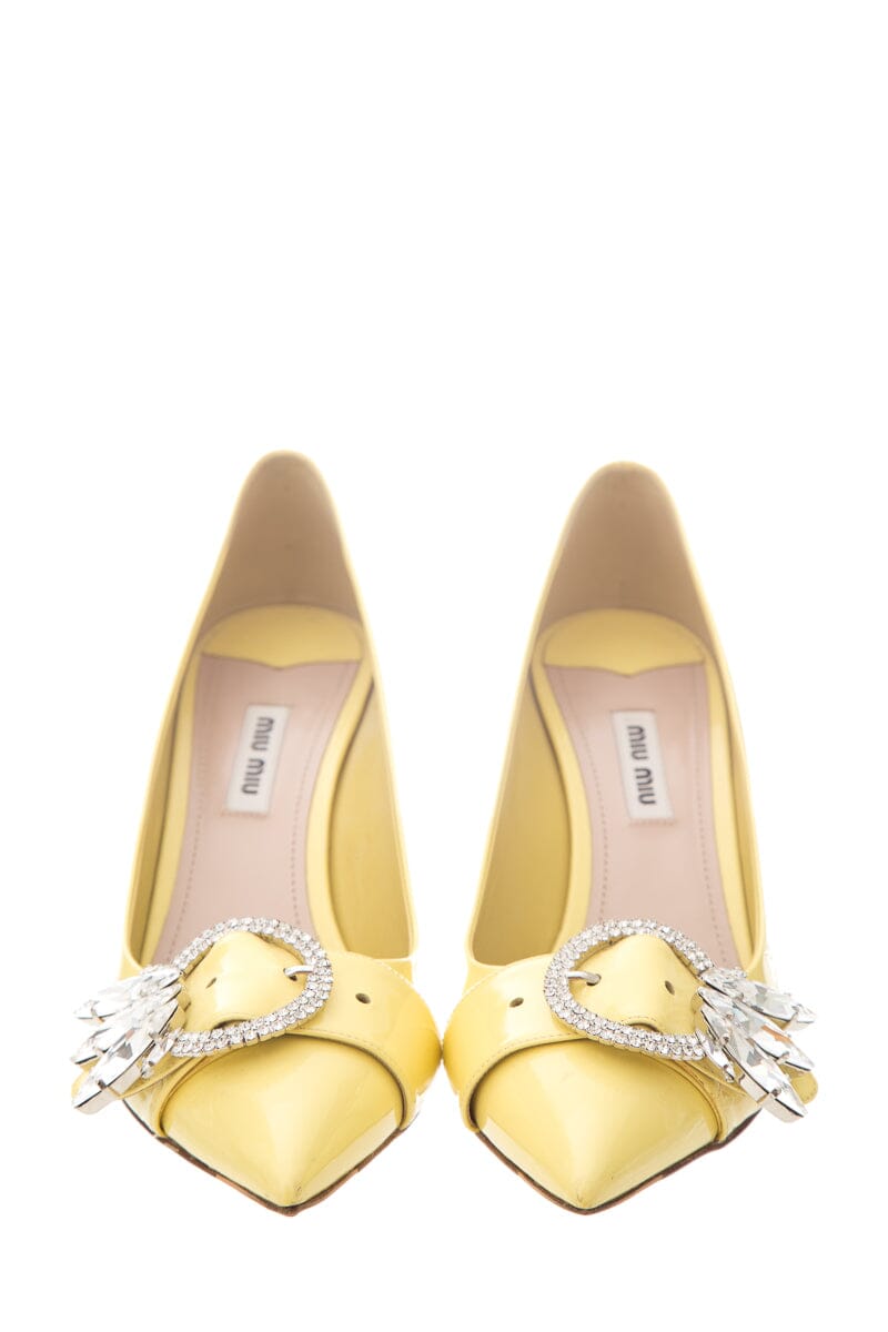 Miu Miu Yellow Patent Pointed Toe Pumps SZ 38.5