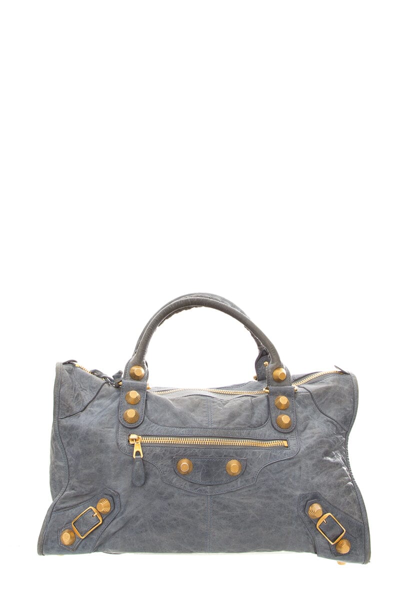 Balenciaga Blue Crinkled Leather & Gold Work Tote