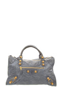 Balenciaga Blue Crinkled Leather & Gold Work Tote