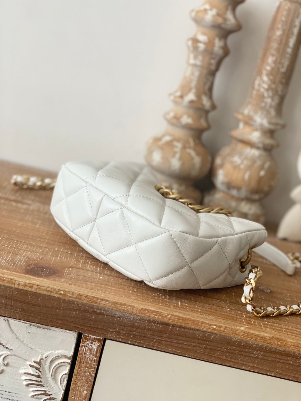 CHLSmall Hobo Bag Gold Hardware White For Women, Women’s Handbags, Shoulder Bags 7.5in/19cm
