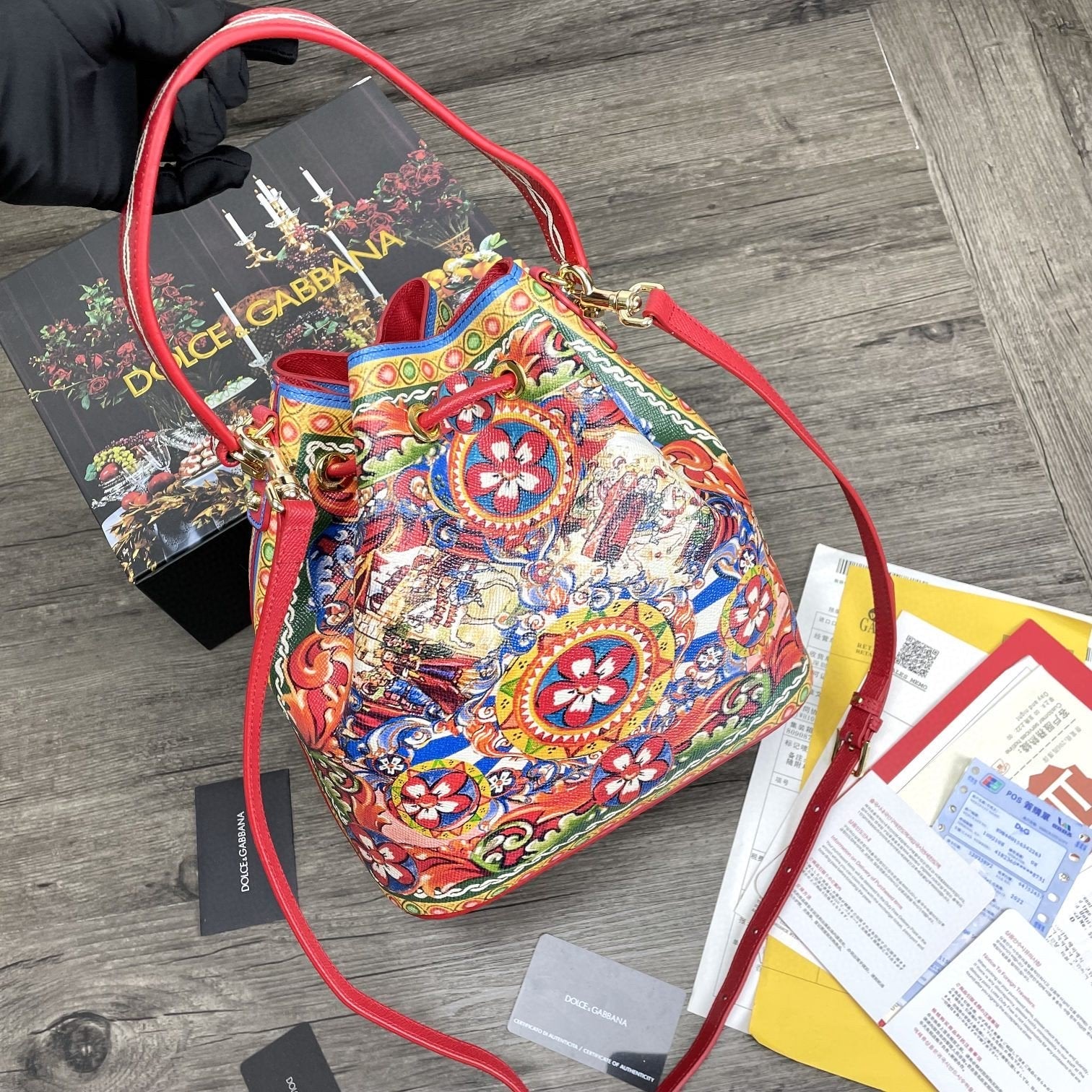 GLAMI Print Crespo Bucket Bag Multicolor With Branded Plate For Women GLAMI Bag