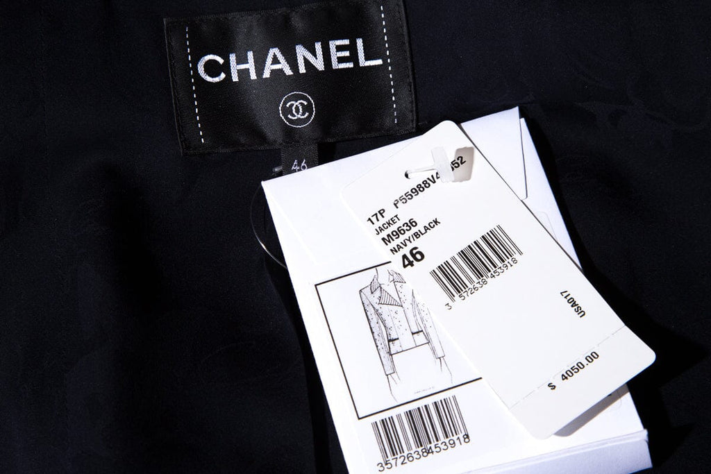 Chanel Navy Tweed Stripe Detail Blazer SZ 46 NWT