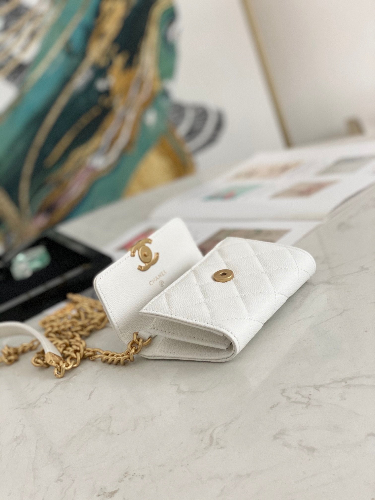 CHLMini GlamIap Bag Gold Toned Hardware White For Women 4.7in/12cm