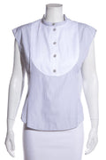 Chanel Gray & White Pinstripe Bib Blouse SZ 38