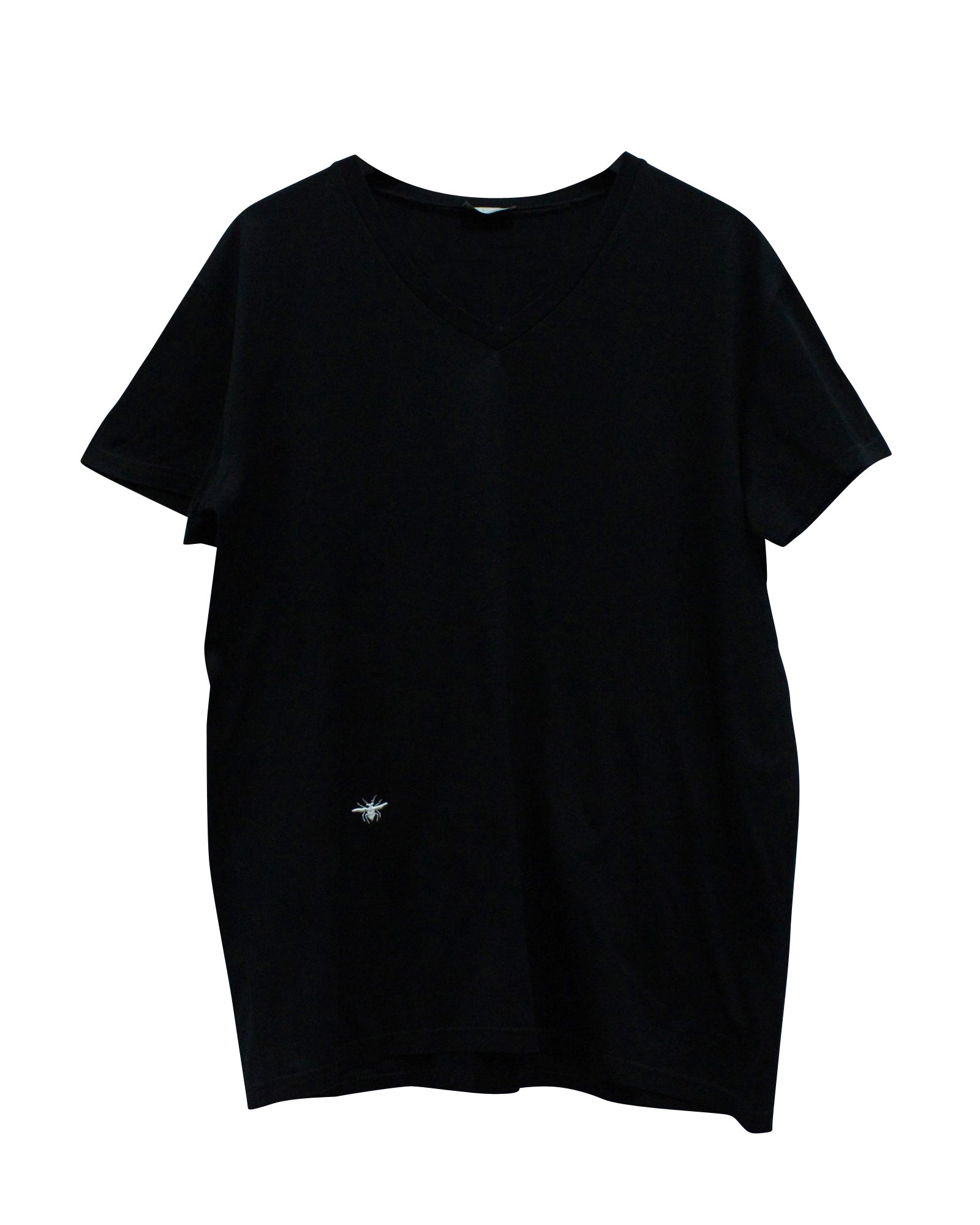 Dior Homme Bee Logo V-Neck T-Shirt in Black Cotton