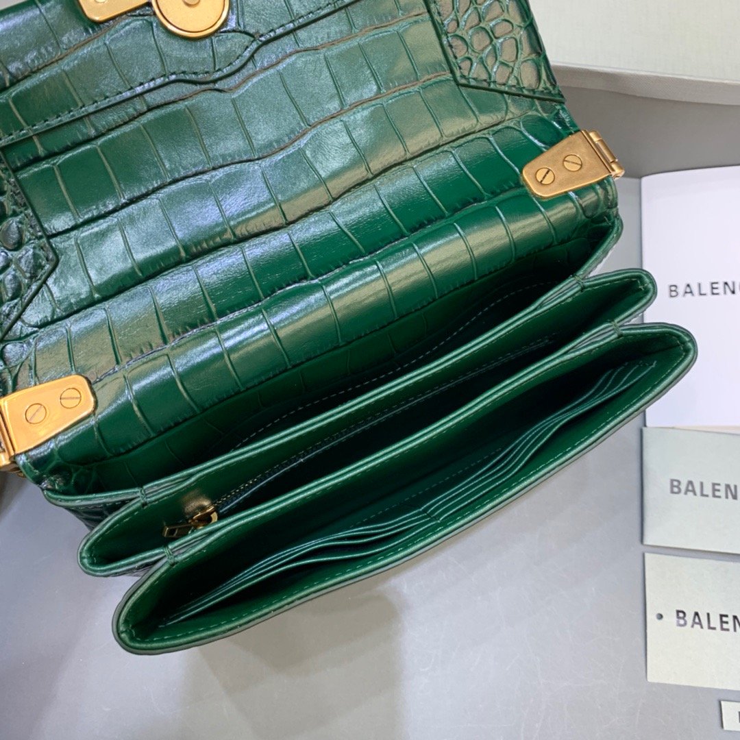 Balen Triplet Small Bag CrocoGLAMIle Embossed Green, For Women,  Bags 8.3in/21cm