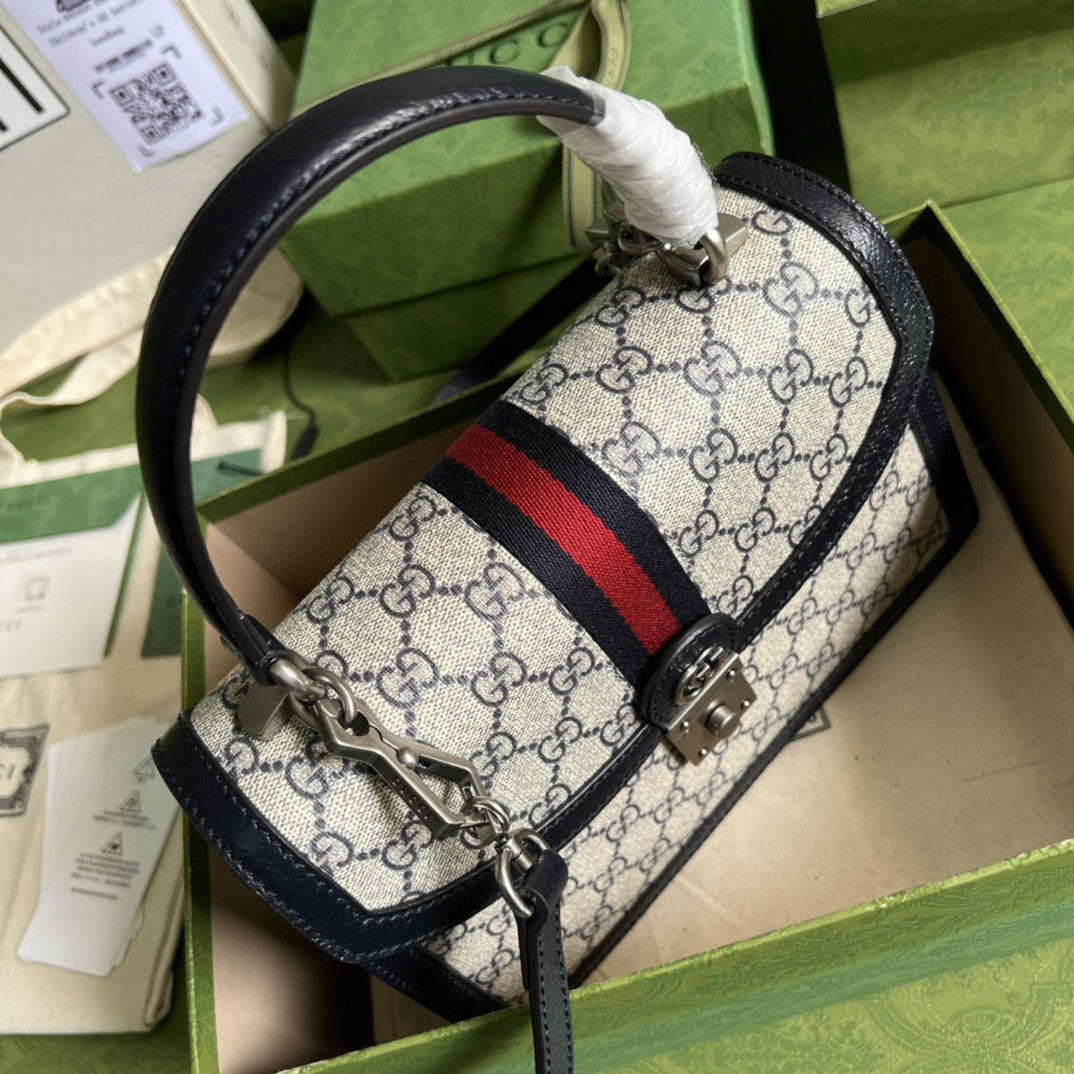 Glami OphiGLAMIa Small Top Handle Bag Beige And Blue Glami Supreme Canvas  For Women 10in/25cm 651055 96IWN 4076