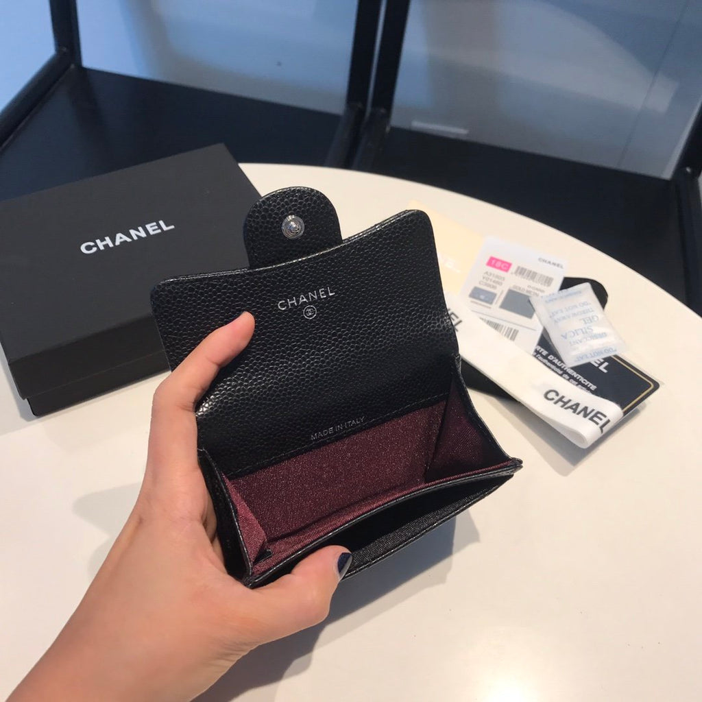 CHL Classic Card Holder Silver Hardware Black For Women, Women’s Wallet 4.5in/11.5cm