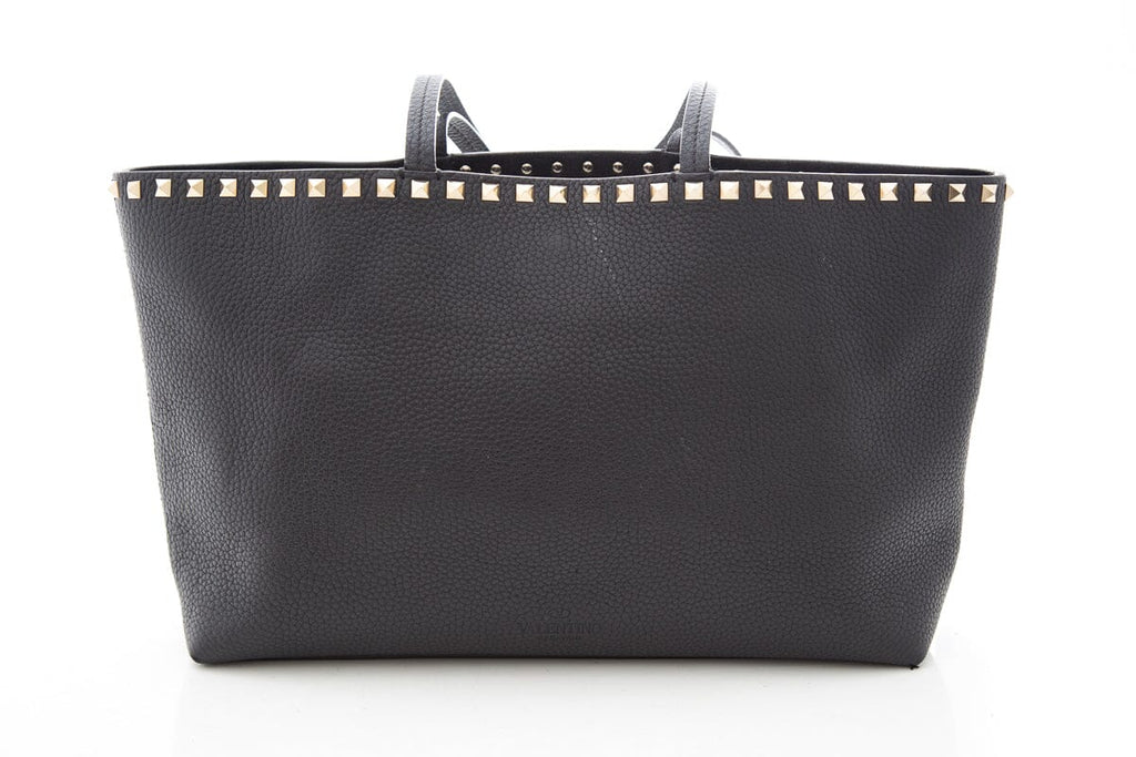 Valentino Black Small Leather Rockstud Tote