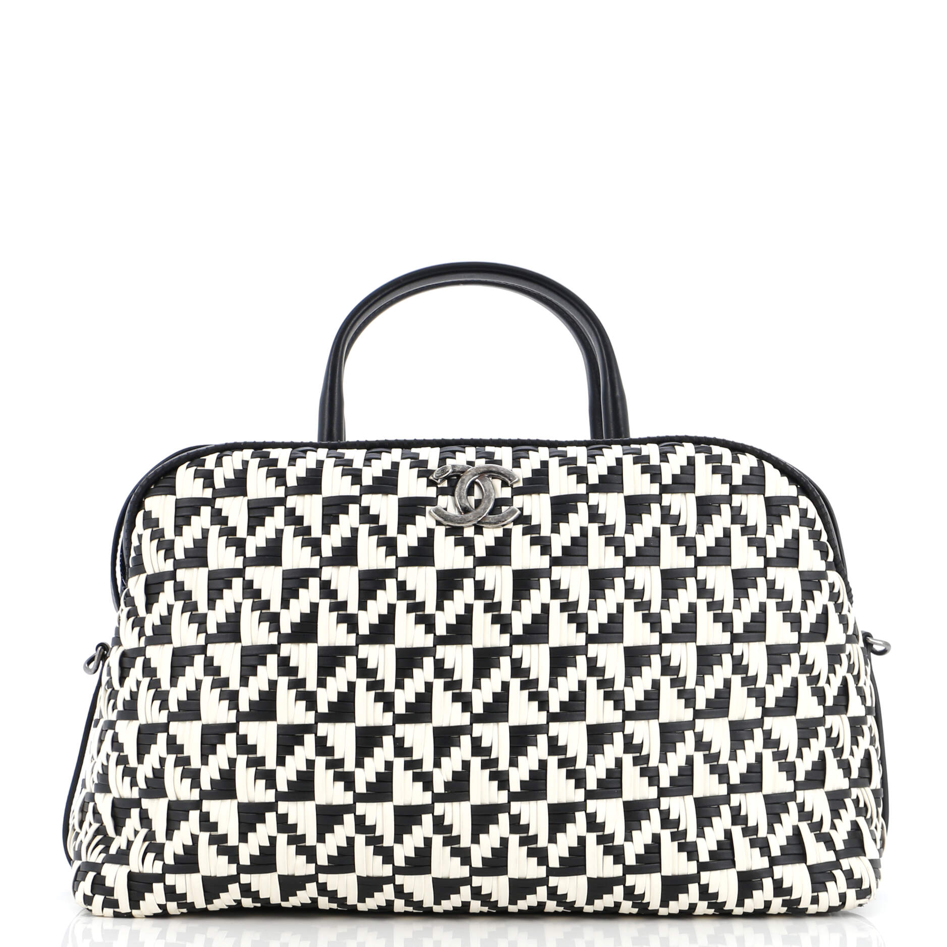 CHANEL Convertible Chain Bowler Bag Woven Calfskin Large