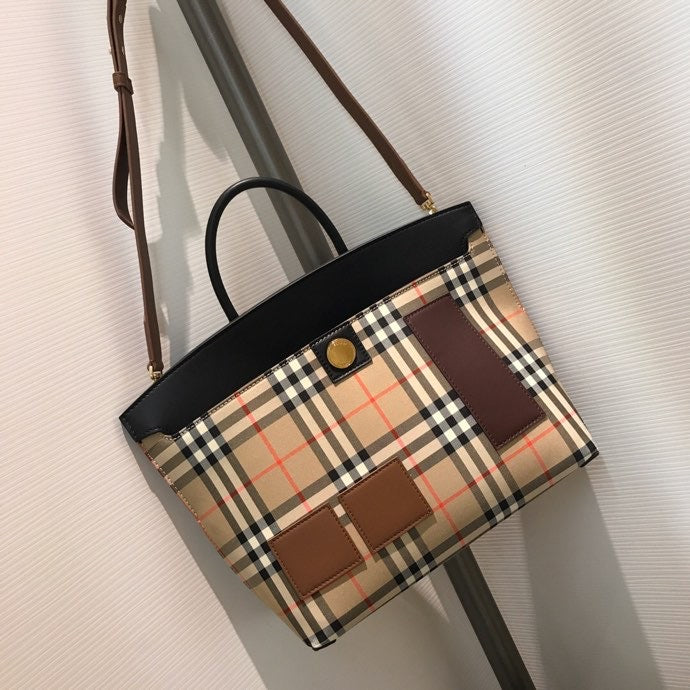 GLAMI Small Vintage Check Society Top Handle Bag For Women, Bags 14.6in/37cm