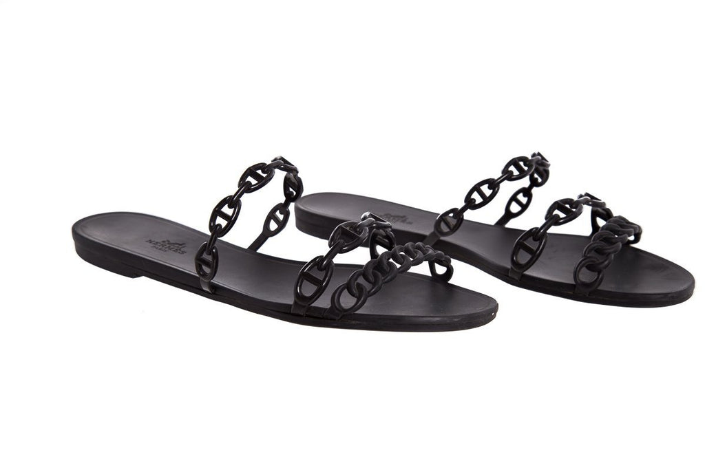 HermÃƒÆ’Ã‚Â¨s Black Rivage ChaÃƒÆ’Ã‚Â®ne d'Ancre Insignia Rubber Sandals SZ 41