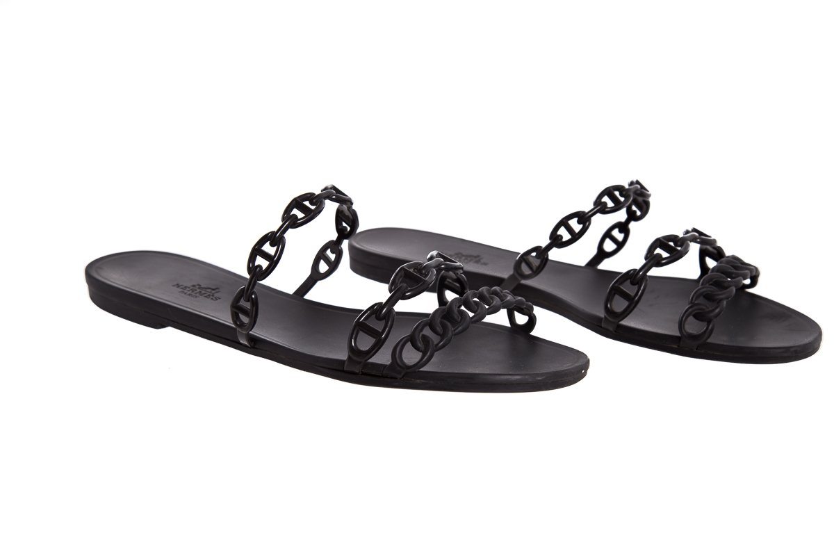 HermÃƒÆ’Ã‚Â¨s Black Rivage ChaÃƒÆ’Ã‚Â®ne d'Ancre Insignia Rubber Sandals SZ 41
