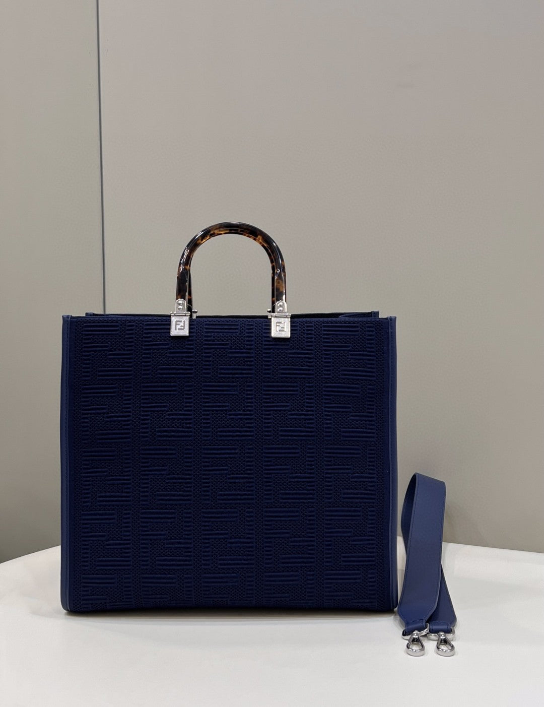 FI Sunshine MeGLAMIum Navy Blue FF fabric shopper Bag For Woman 31cm/12in
