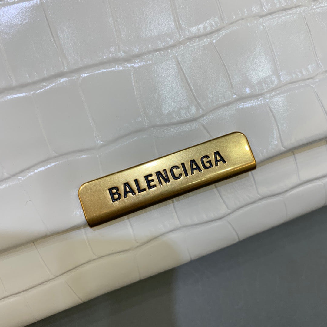 Balen Triplet Small Bag CrocoGLAMIle Embossed White, For Women,  Bags 8.3in/21cm