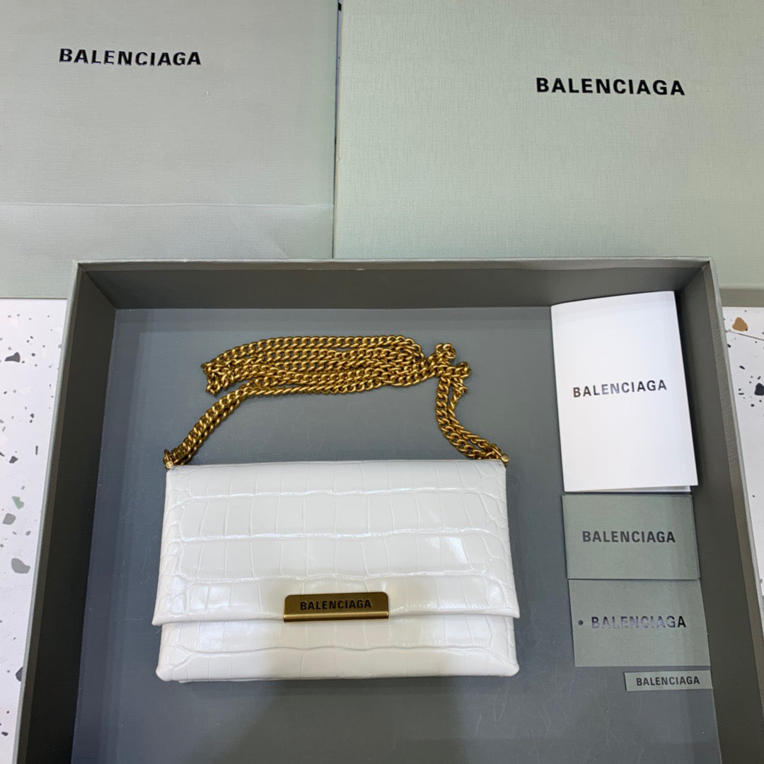 Balen Triplet Small Bag CrocoGLAMIle Embossed White, For Women,  Bags 8.3in/21cm