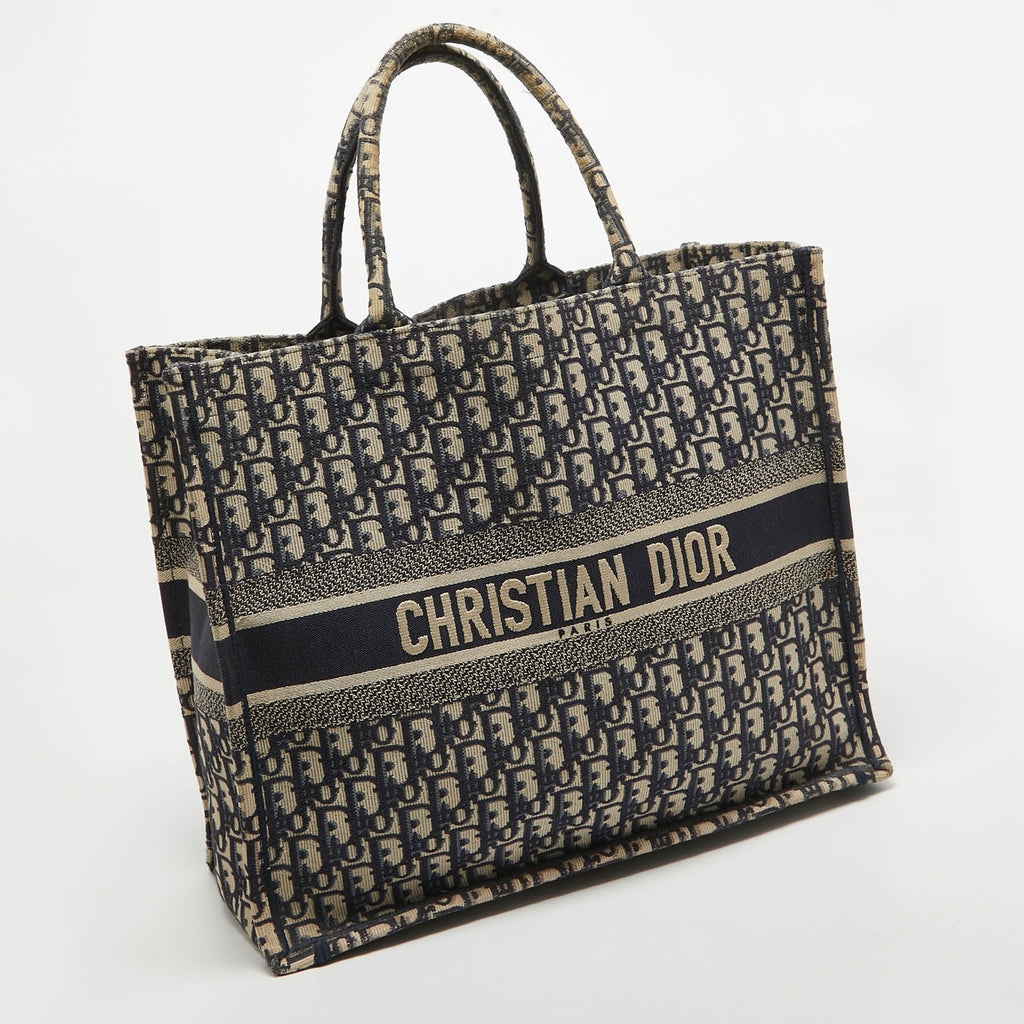 Dior Navy Oblique Embroidered Canvas Large Book Tote