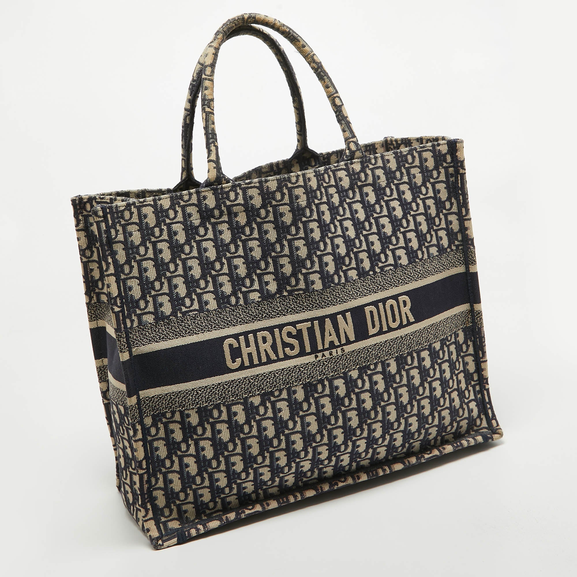 Dior Navy Oblique Embroidered Canvas Large Book Tote