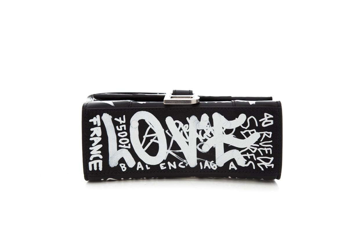 Balenciaga Black & White Hourglass Graffiti Handbag