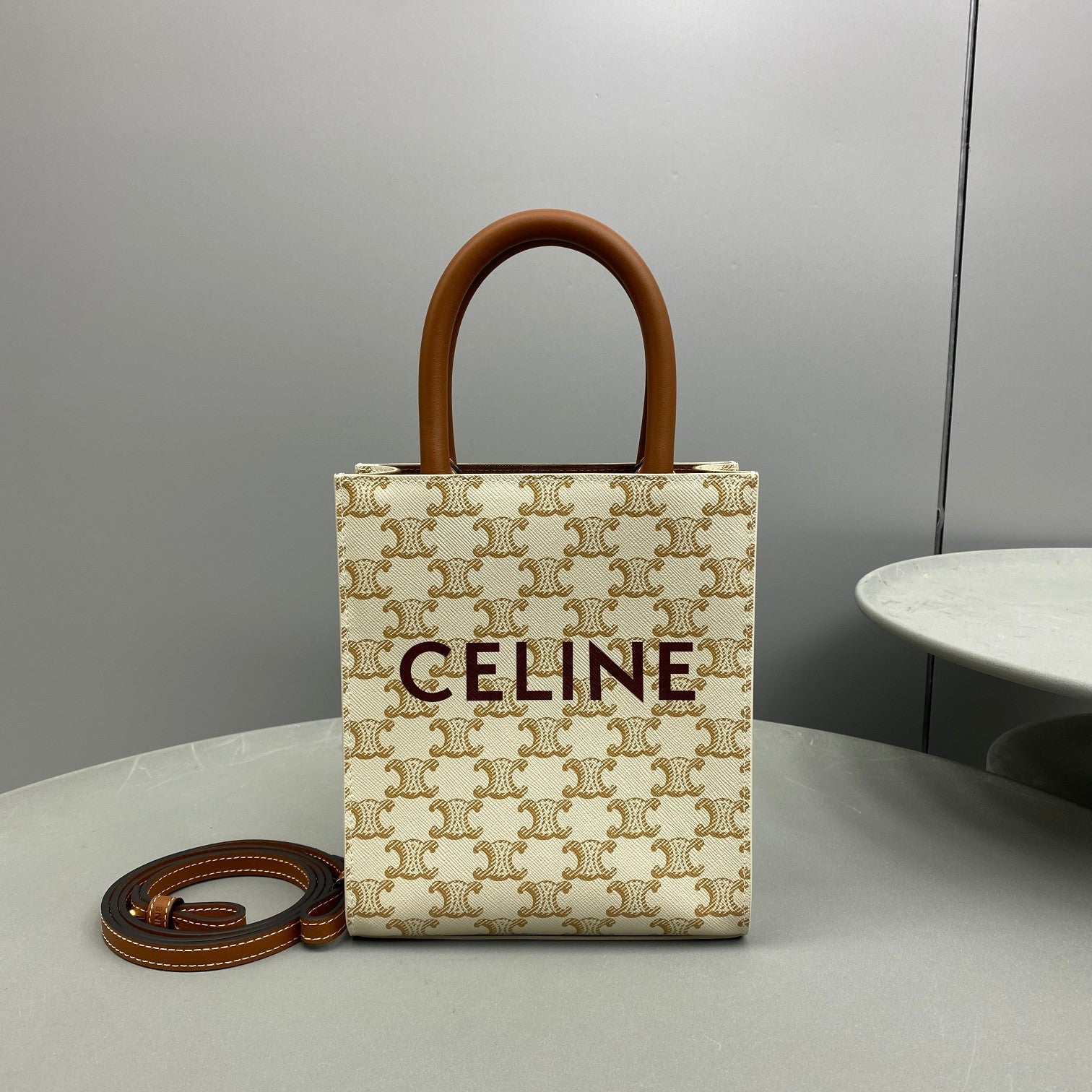 GLAMI Mini Vertical Cabas In Triomphe Canvas White For Women 7.2in/18cm 194372BZK.01BC