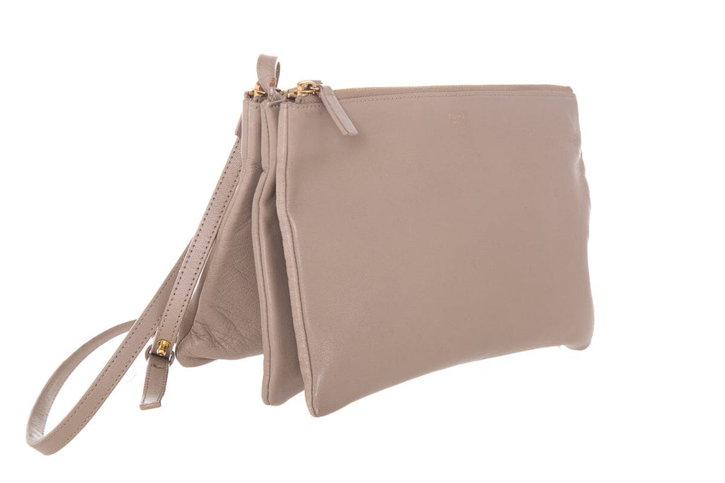Celine Lambskin Taupe Tri Pouch Cross-Body