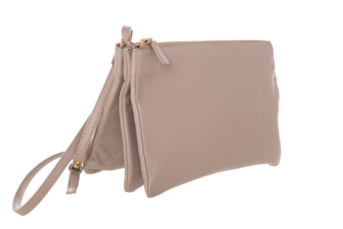 Celine Lambskin Taupe Tri Pouch Cross-Body