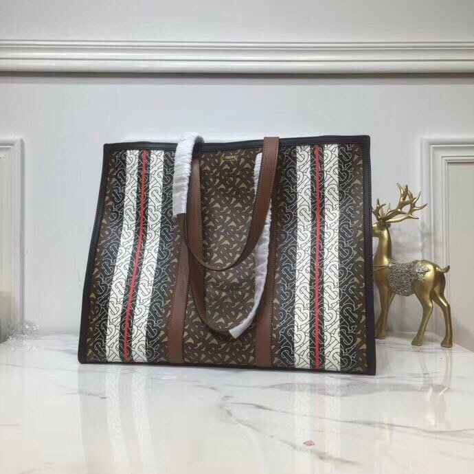 GLAMI Monogram Stripe E-Canvas Portrait Tote Bag Bridle Brown For Women, Bags 15.7in/34cm