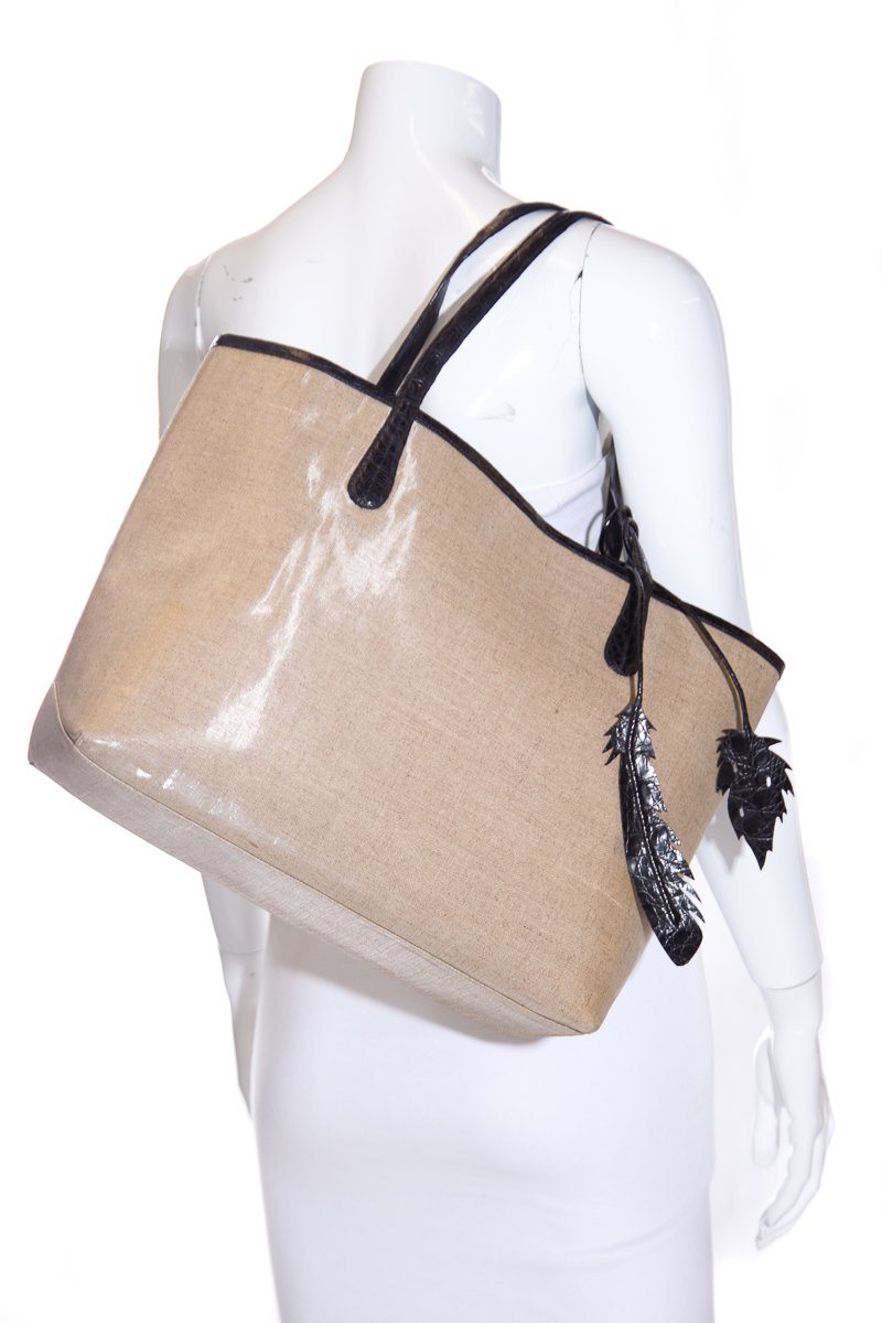 Nancy Gonzalez Crocodile-Accented Coated Canvas Tote