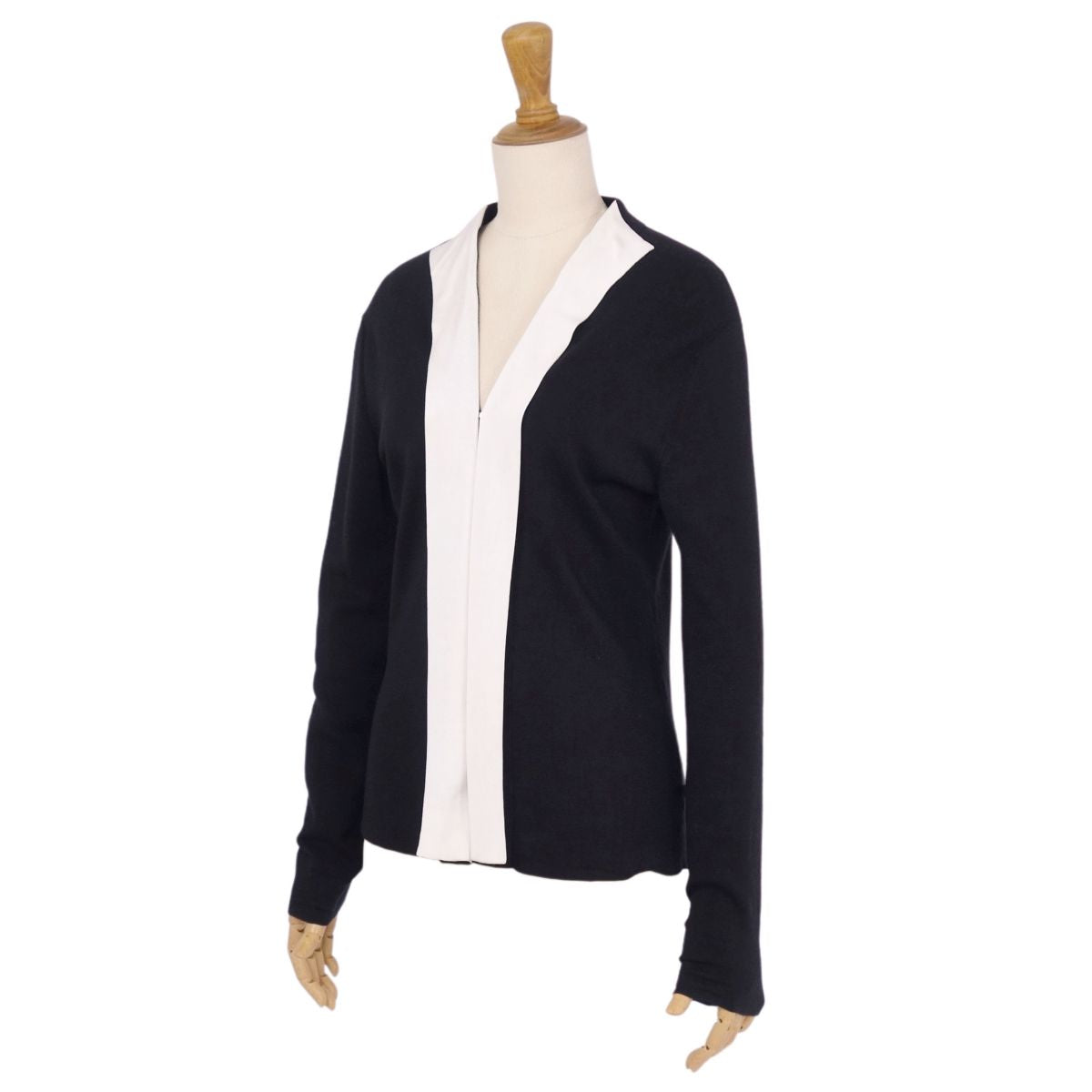Louis Vuitton e Cardigan Long Sleeve Long Sleeve Landless Cashmere Wool Silk Tops  M Black/White