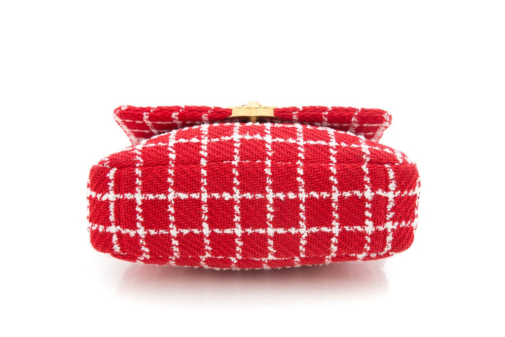 Chanel Tweed Quilted Flap  Red & White Handbag