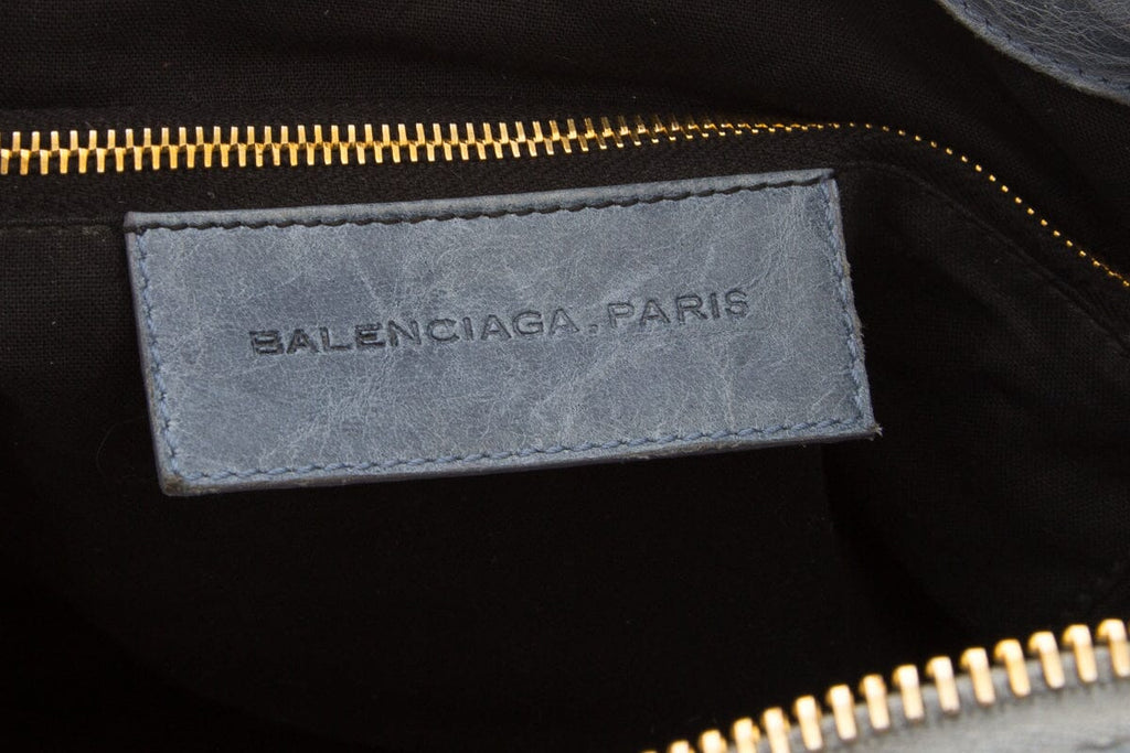 Balenciaga Blue Crinkled Leather & Gold Work Tote