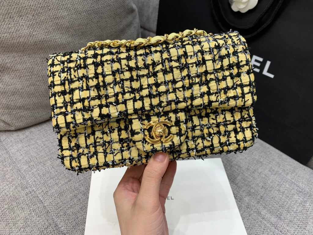 CHLMini Yellow Tweed Flap Bag For Women 20cm/7.5in
