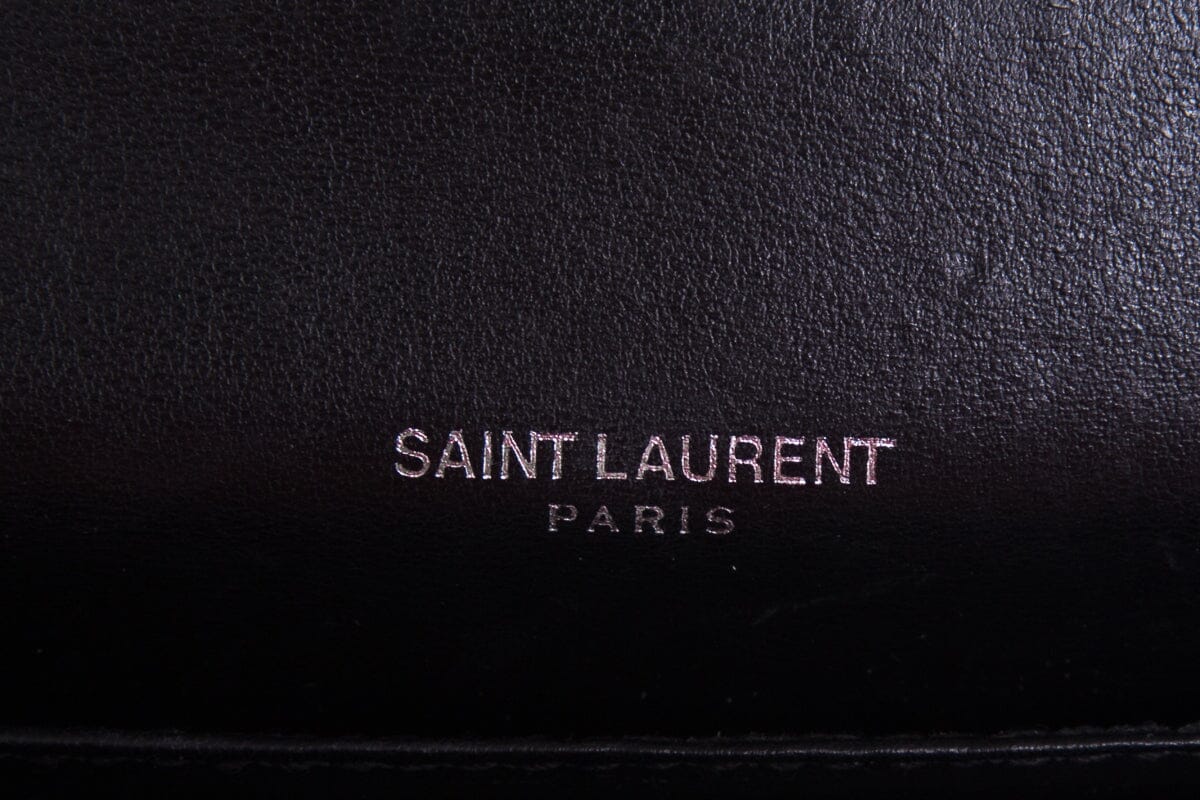 Saint Laurent SUNSET Black Embossed Croc Cross-Body W/ Silvertone Hardware