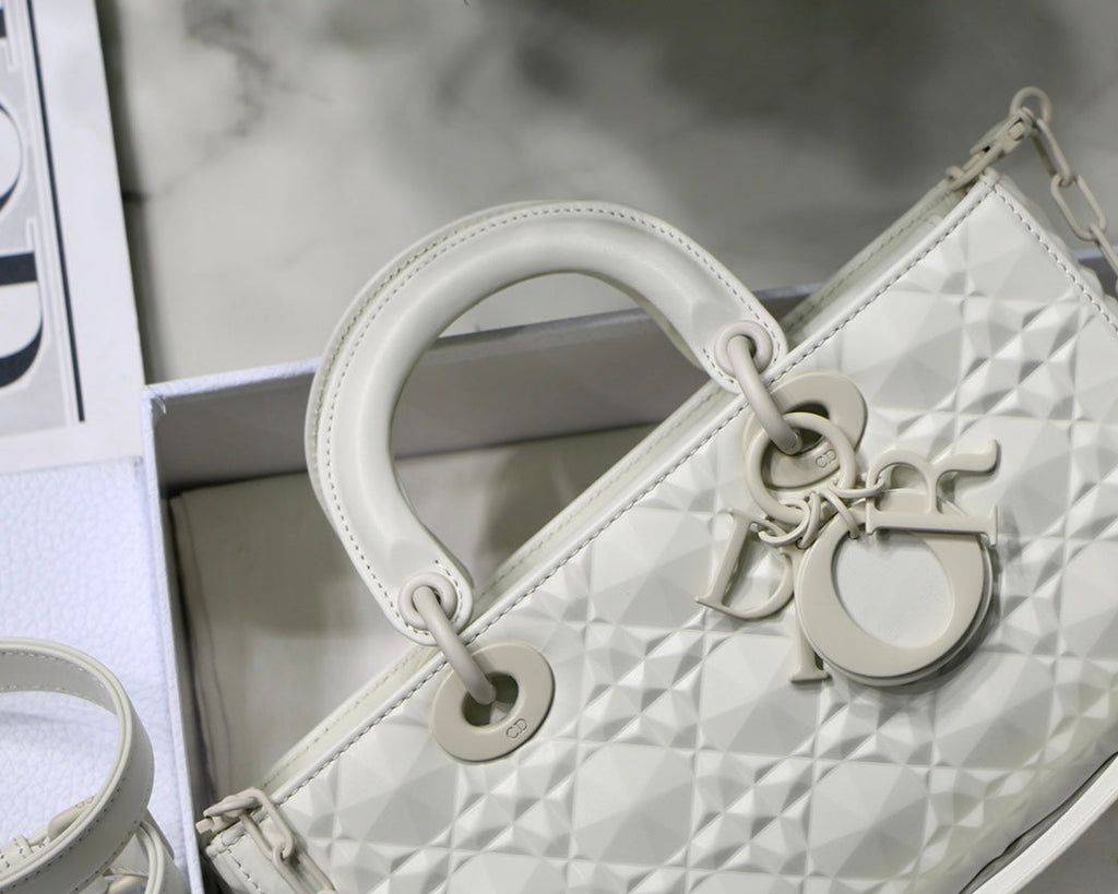 GLAMI Lady D-Joy Bag White Macrocannage Technical Fabric, White Handbags, 26cm CD M0540OTID_M933