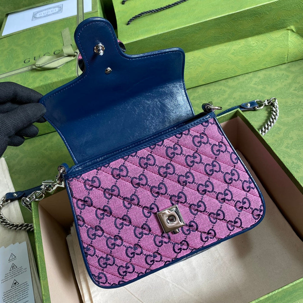 gg Marmont Mini Top Handle Bag In Pink And Blue gg Canvas For Women 8.3in/21cm gg