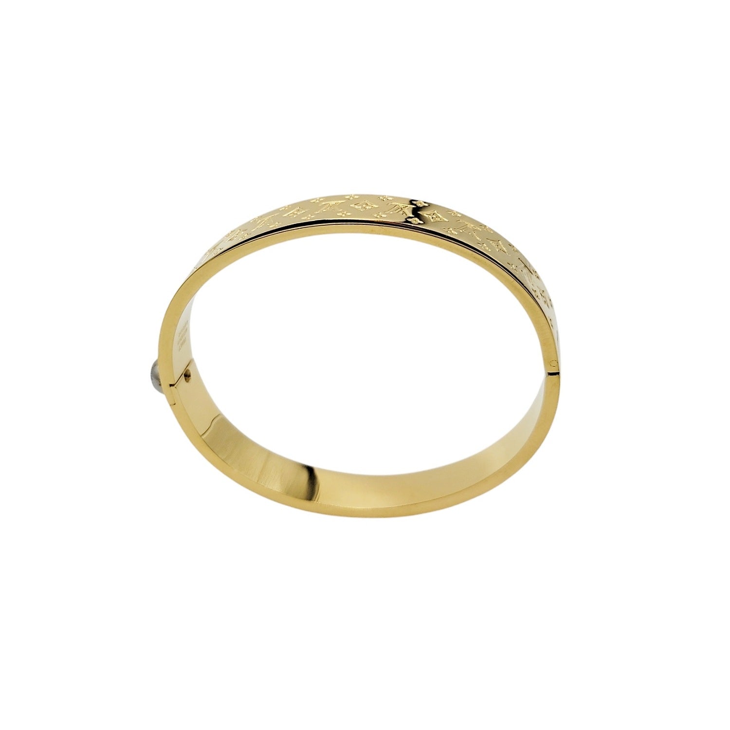 Louis Vuitton Gold Nanogram Hinged Cuff Bracelet Sz 6.5
