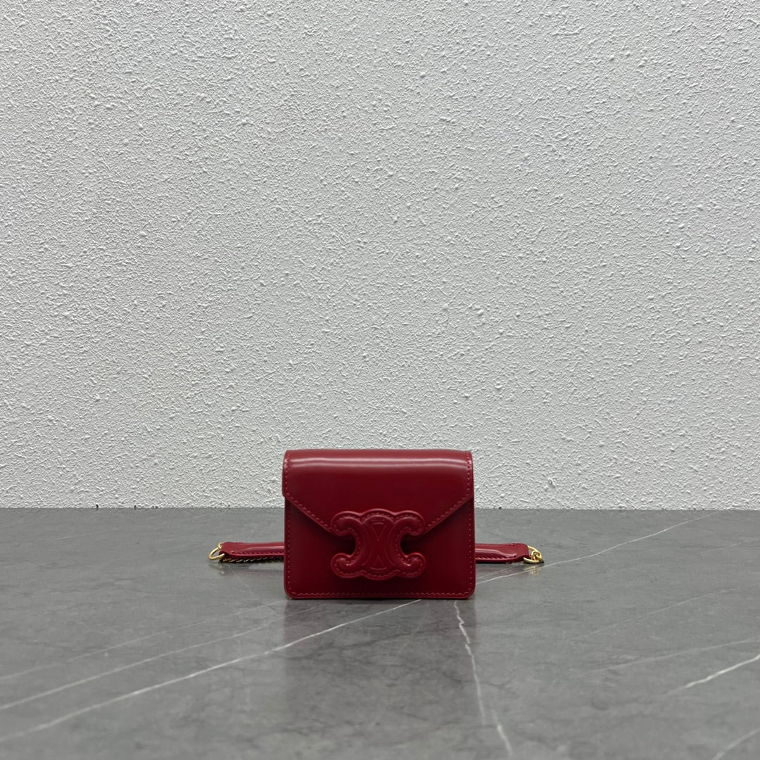 GLAMI Card Holder On Chain Triomphe Red For Women 4in/11cm 10J743DPV.27VD