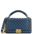 CHANEL Chain Handle Boy Flap Bag Quilted Calfskin Old Medium