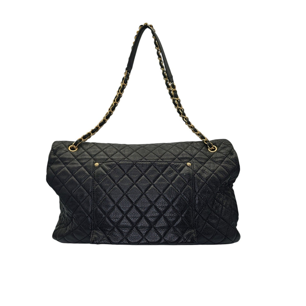 Chanel 2018 Calfskin Quilted XXL Travel Flap Bag Black