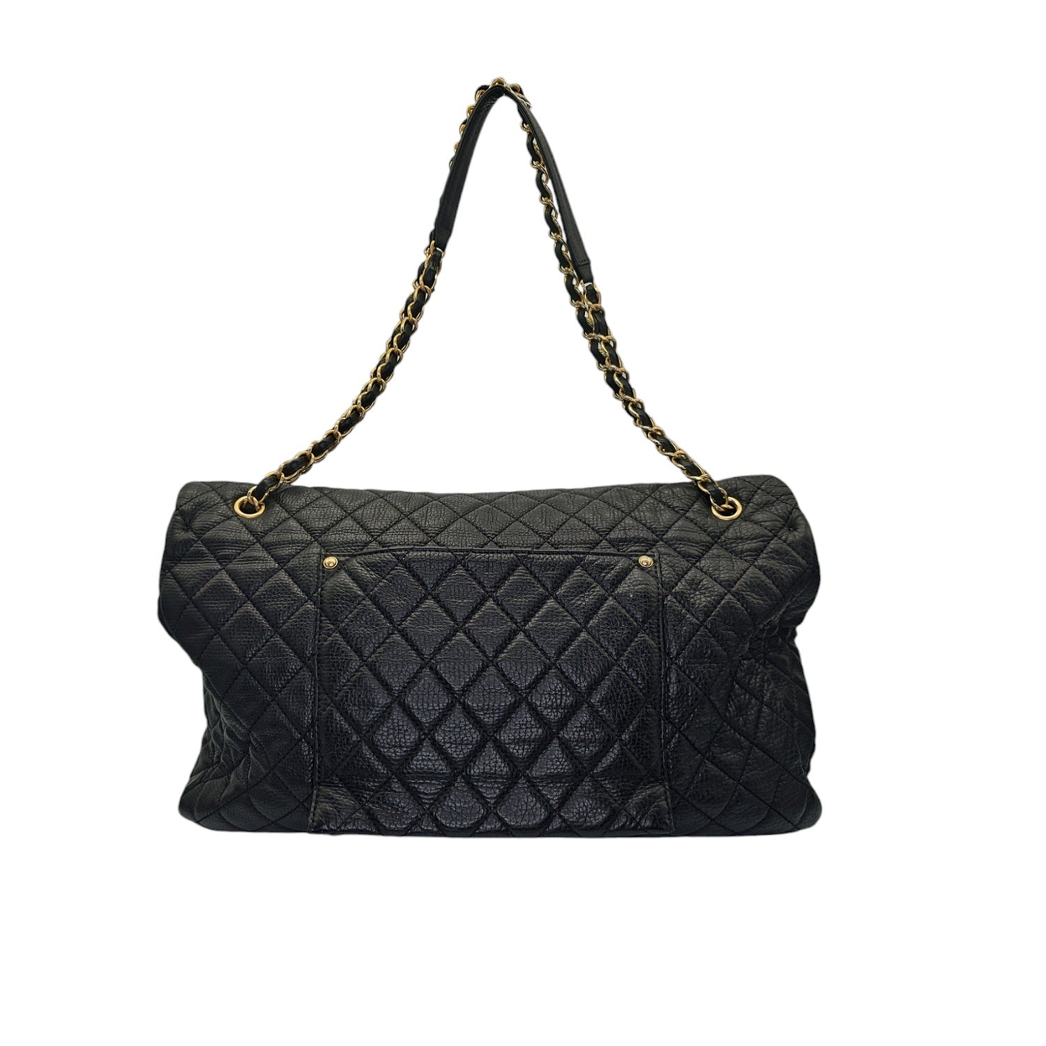 Chanel 2018 Calfskin Quilted XXL Travel Flap Bag Black