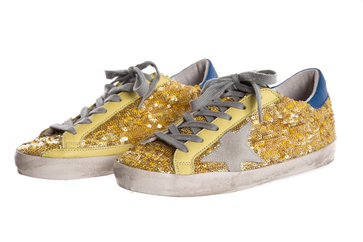 Golden Goose Yellow Sequin Super Star Low-Top Sneakers SZ 35